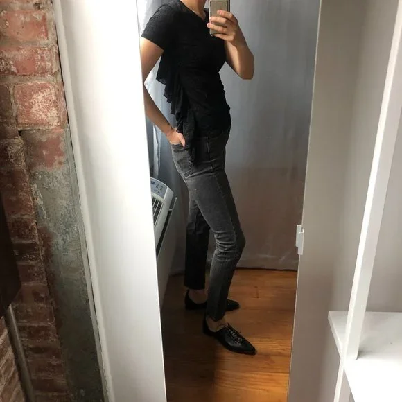 MM6 Maison Margiela black sheer side ruffle top